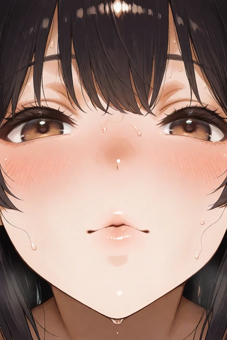 Straight hair、Brown Hair,((Very exquisite golden sexy dress)), Looks about , (beautiful girl: 1.3),One girl,Highest quality,8k,Highly detailed CG unit wallpaper,masterpiece:1.2,Highest quality,Ultra-high resolution,RAW Photos,Realistic textured skin,Cinema Lighting,Big eyes,(Beautiful glossy lipstick,Perfect Makeup,Ultra-high definition beauty face,(Eyes closed:1.3),incoming kiss,blush,Sweat,(shoot from front,close up,extreme),cowboy shot,from above