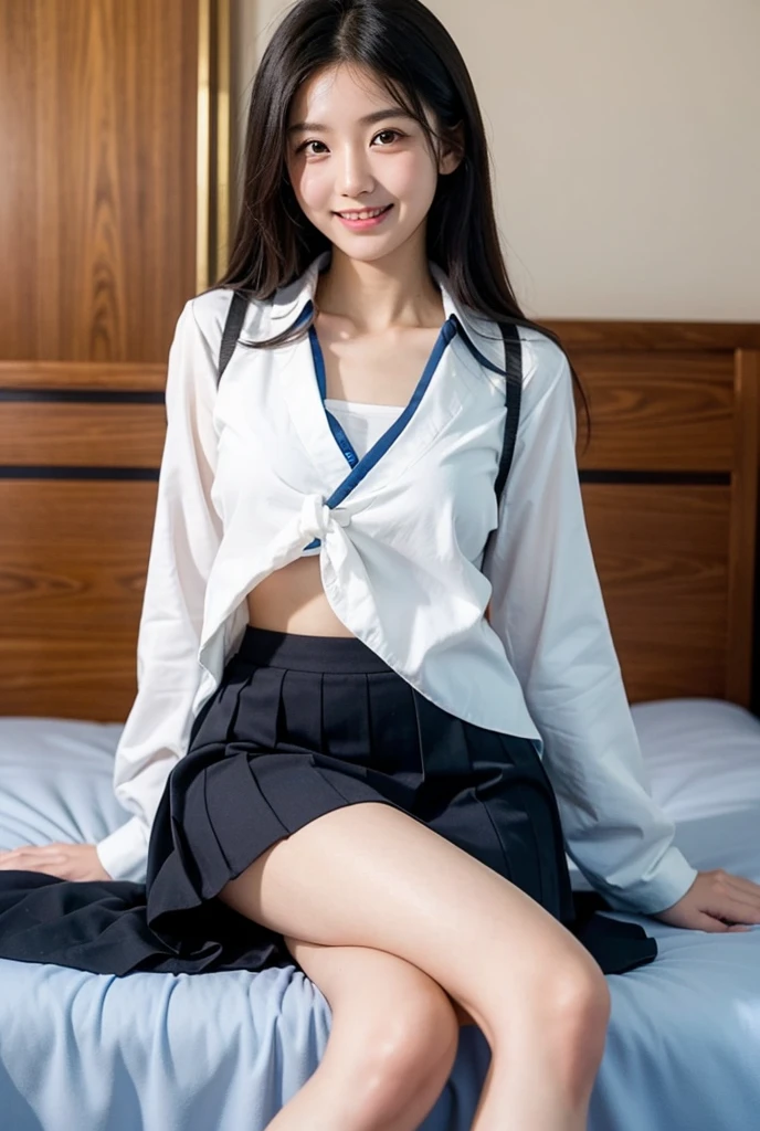 Unbelievably beautiful japanese girl, junior high school, (slim, tiny, small, plain), (have a vaginal sex , Please insert penis into your pussy:1.3), petit person:1.1, neat and clean face, baby face, emotional happy smile face, A kind smile, long hair, 15 years old, (Best Quality, 8K, master piece :1.3), (gleaming skin, Shiny hair:1.4), master piece, Best Quality, (Ultra-detailed), tie and skirt