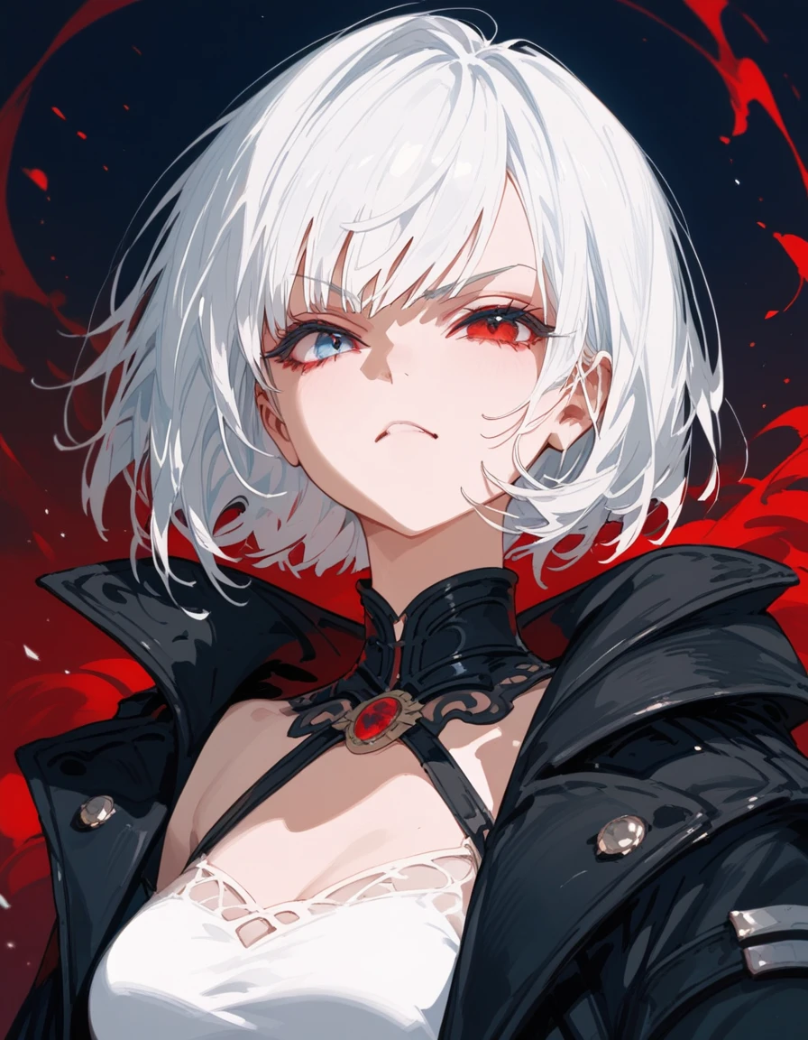 KK, Best quality at best, higher details, tmasterpiece, 1boys, Kaneki Lab, sportrait, malefocus, red eyes, alone, By bangs, looking at viewert, hooding, short detailed hair, Sateen, tokyo tokyo \(City\),  Cover up, nail polish, White hair, posh, 8K, Detailed pubic hair, Ray traching, depth of fields, light,