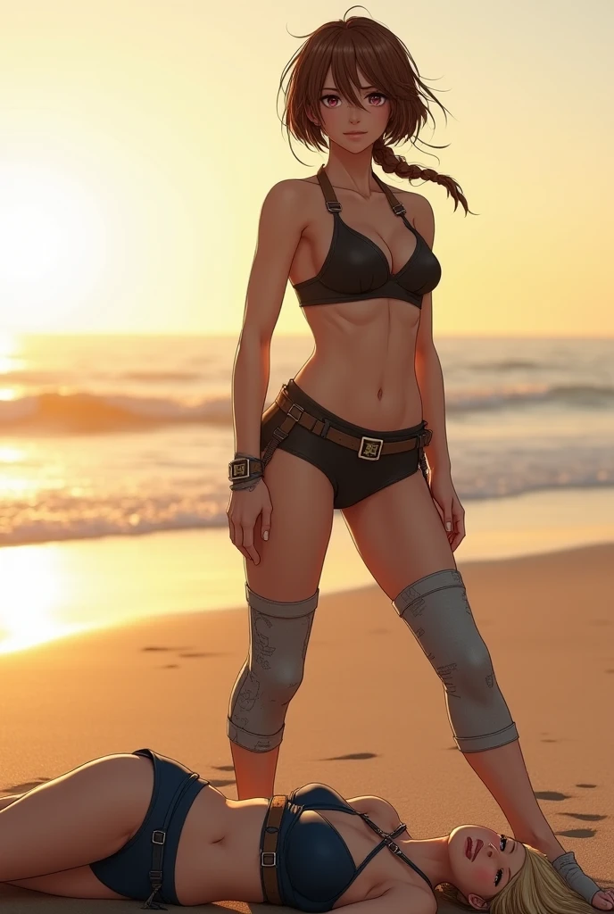 gwen tennyson,tracer,boa hancock, nami,rebecca chambers,pirate outfit,beach,teenager,green eyes, garter belt,striped panties,short hair,orange hair,pirate ship,shy smile,ginger,white striped top,denim micro skirt,freckles,redhead,beautiful girl,stockings,large breasts,ultra detailed,realistic,