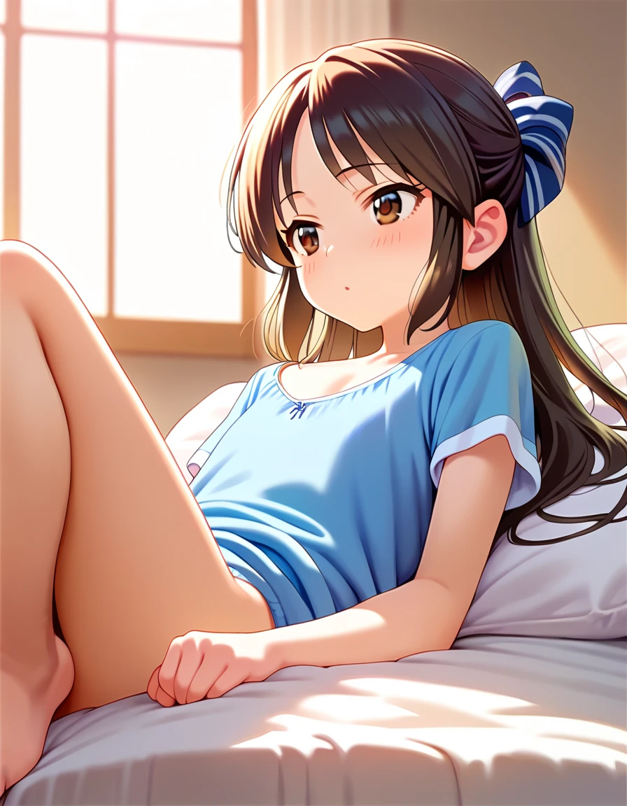 Highest quality, Super Resolution, 8K, (Delicate expression), beautiful girl, too young girl, Chibichara, Cute face, Shiny brown hair in a ponytail, Perfect human body, She is completely naked, (Small breasts), Small breasts, The nipples and areola are pale pink, Embarrassing, Showing off her pussy and asshole, I want you to lick my pussy, I want you to touch my pussy, Excited and wet pussy, Spread your legs wide, School uniforms are messed up, Immoral Eros, Bedroom, Makes men crazy, Immature female body, Dynamic Angle,