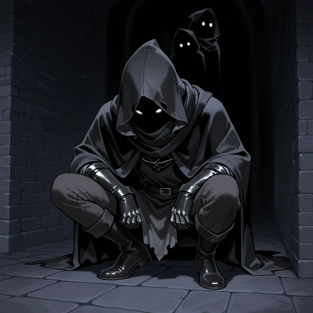 solo person,shaggy,hairy chest,gray wolf,a black trench coat,White color blouse,Black hood,Black jeans,blue color eyes,Black katana around the waist,(((Black ice tentacles on the back)))