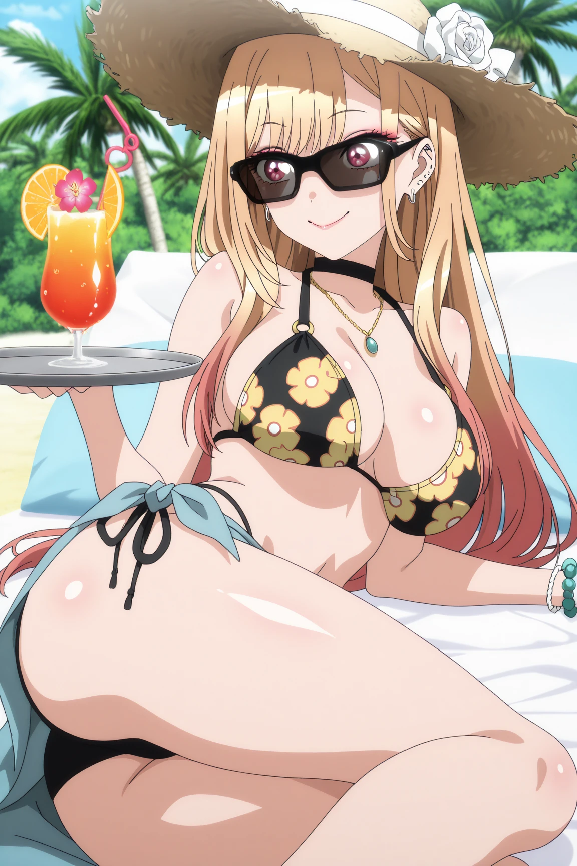 body: pale skin, strawberry blonde hair, girl, hair down,  slightly freckled, slight overweight, soft, busty, navel
clothing: hair ribbon, thin sheer robe, low opacity fabric
pose: blushing, slightly smiling, bliss, lying down, legs parted, hands in panties
setting: sauna
aesthetic: average person, soft face, well lit room, soft eyes,