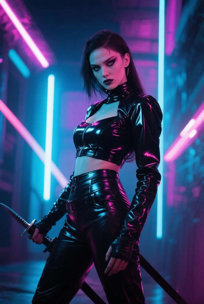 (sexy dominatrix, slim figure, gothic atmosphere:1.1),photo, realistic, (seductive cyberpunk dark fantasy:1.1), (bdsm fantasy:1.1),leather outfit,latex gloves,neck choker,crop,high boots,whip,dark and mysterious setting,chains,dungeon lighting,smoke effects,powerful and confident pose,gothic scheme,vivid and intense expressions,perfect lighting and shadows,ultra-detailed dominatrix outfit,provocative stance,electric neon lights,gritty and futuristic vibe,alluring cybernetic enhancements,edgy and bold hairstyle,strong and dominant personality,erotic tension and allure,exquisite attention to every detail,immersive and captivating composition,striking and intense facial features,emphasized dark and seductive makeup,subtle but powerful body language,highly attractive and elegant appearance