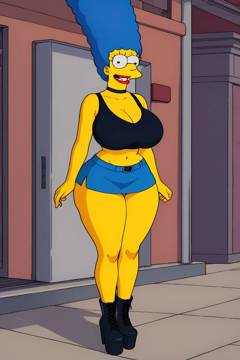 EdobSimpsons <lora:EdobSimpsons_v1.0:0.8> marg simpson, blue hair, big boobs, mini skirt, stockings, The Simpsons" cartoon style,