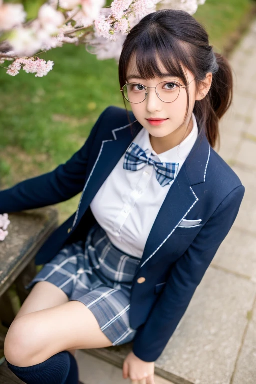 (masterpiece, highest quality:1.4), award-winning portraits, 8K, 85mm, alone, beautiful face, delicate girl, , (dark navy blazer jacket), dark navy skirt, long sleeve, violaces, gardenia, grace, Sophisticated, cute, teen, looking at the viewer, A Thai women 20 yo, tattoo, orange hair long hair, wearing orange sunglasses, Raw photo, disorganized, HDR, sharp focus, A bow tie, background bokeh、(((flat 、thin and delicate body、A childish atmosphere)))、Her shiny semi-long hair is tied up、hair swaying in the wind、Mole on the left cheek、large, round, dark blue eyes、full body、random pose、Run、sprinting、Skirt fluttering in the wind、Junior idol、Nogizaka Idol、widening skirt、jump、mole under eye、sexy