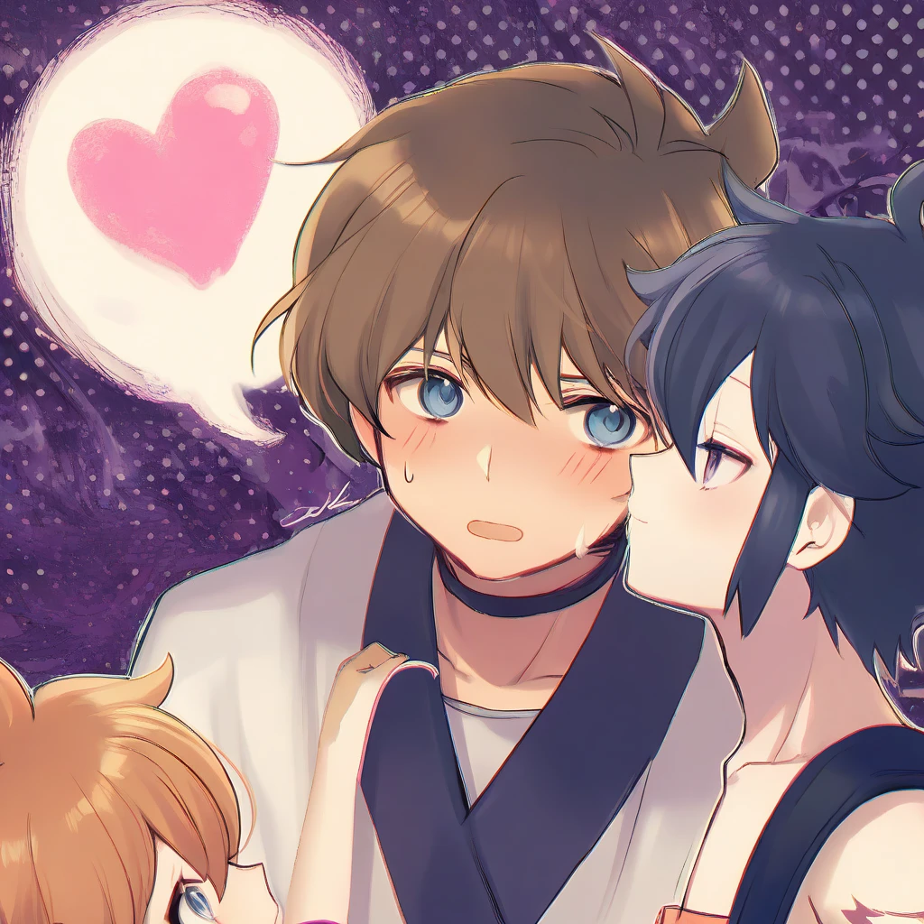 beautiful anime girls, two girls kissing, short wavy brown hair, freckles. Dark purple robes, long skirt, petals, samurai, dark eyelashes, perfect eyes, perfect face, intricate, intricate details, epic, character portrait, cinematic portrait, anime, anime art