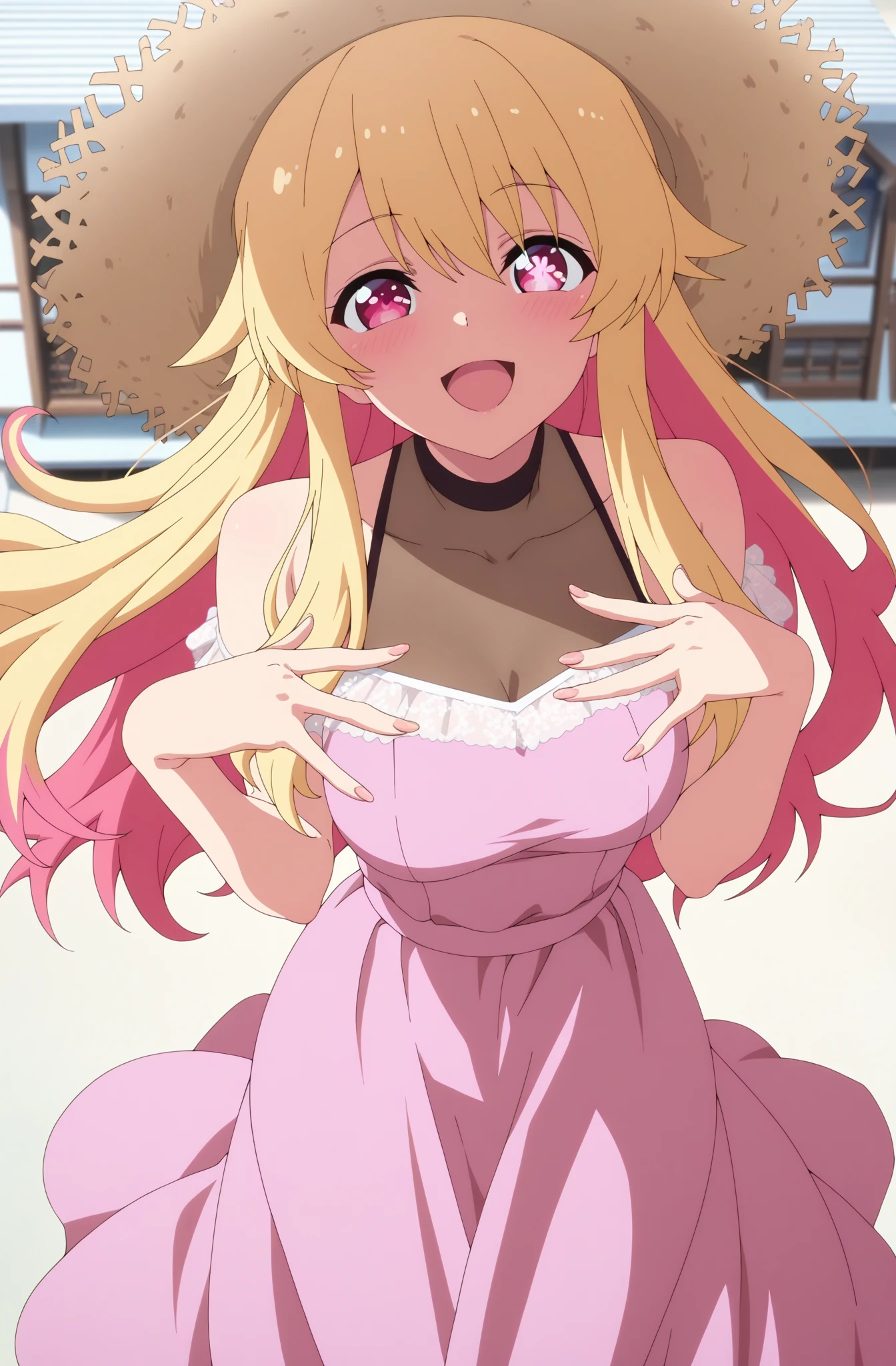 NSFW,oshino_shinobu,Blonde,Long Hair,White dress,(Perfect hands),(Perfect Anatomy),(masterpiece),(highest quality)