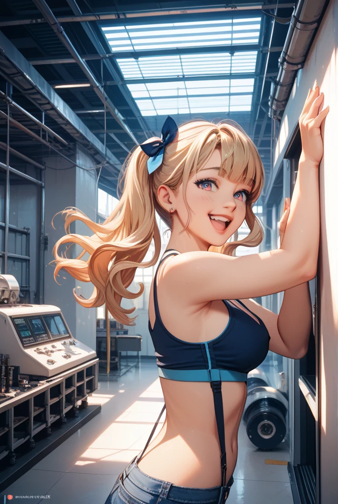 ino yamanaka, tight purple micro bikini, at college , watching viewer, lewd facial expression, horny, sexy model poses, arms in the air, sexy smooth armpit, big breasts, in the cafeteria, hot, cinematic quality, high resolution, (masterpiece), others watching on, embarassed face, excited,hair_over_one_eye, blond_hair, blue_eyes, lora:more_details:0.5