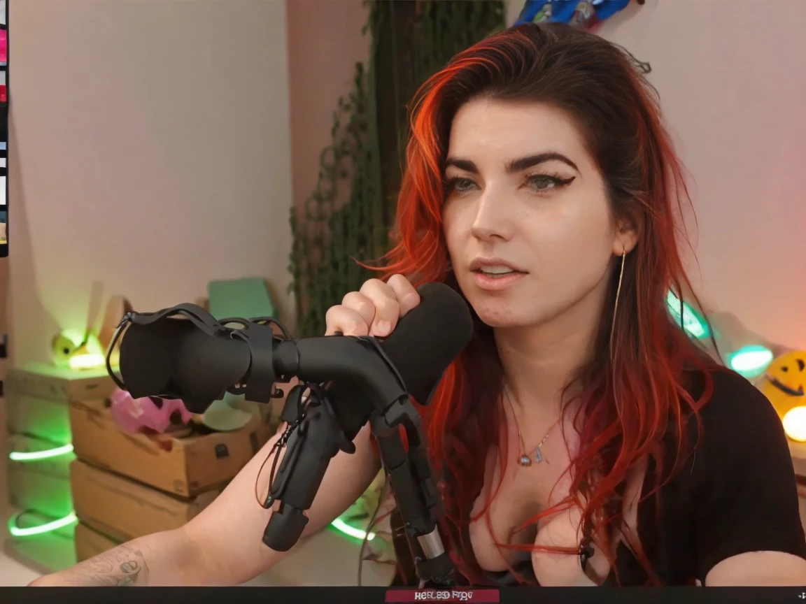Horty , , nude, pov blowjob, from above, angry, , in a gaming event stage, headset, deepthroat, dick deep in her mouth , tears, tired, exhaust, crying , unhappy,