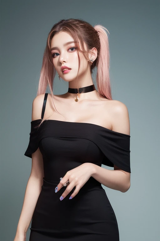 photo of a 28 yo german women, queen, goddess, (slender face:1.2), kpop idol makeup, white hair, purple eyes, (blush:1.1), (smile:0.8), choker, gigantic breasts, thigh, (multicolored_stripes dress:1.2), upper body, freckles, soft dramatical lighting, epic background, Bokeh, Graffiti wall,