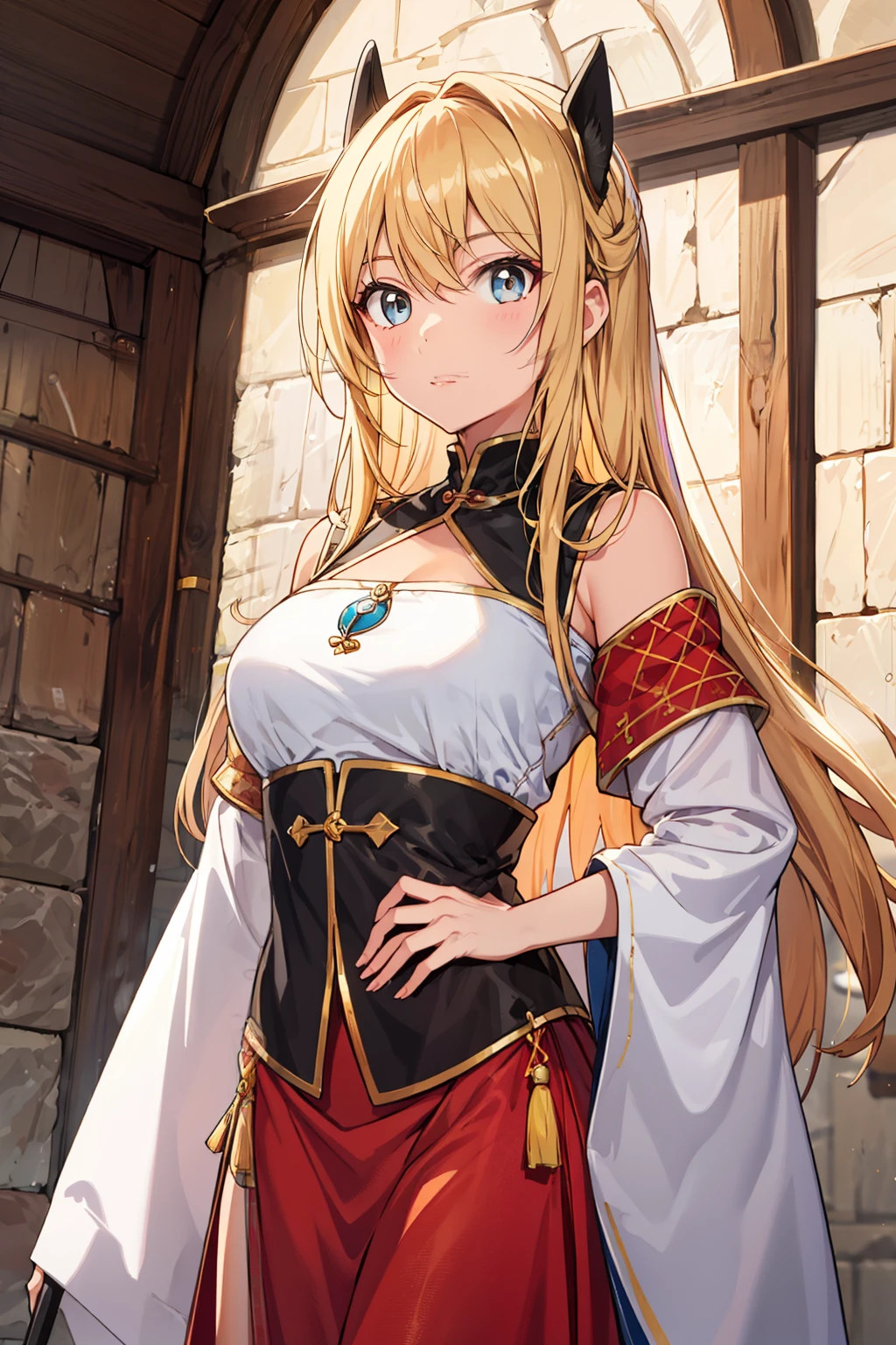 (masterpiece, best quality), intricate details, 1 girl, long hair, blond,