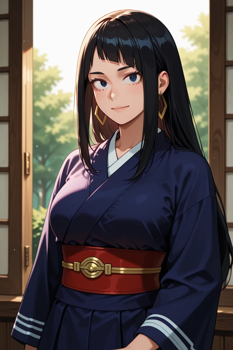 Draw a image of anime character hinata Hyuga wearing lady tsunade outfit and breast size is also same , hyper realistic