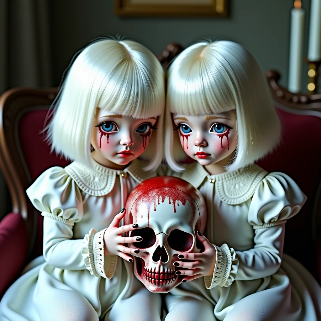 Chinese girls, ghosts, horror, death, skeletons, red skirts, black and white dark, bleeding --auto