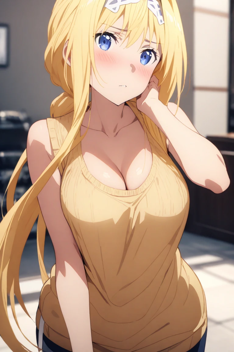 Upper body photo of beautiful blonde girl in swimsuit