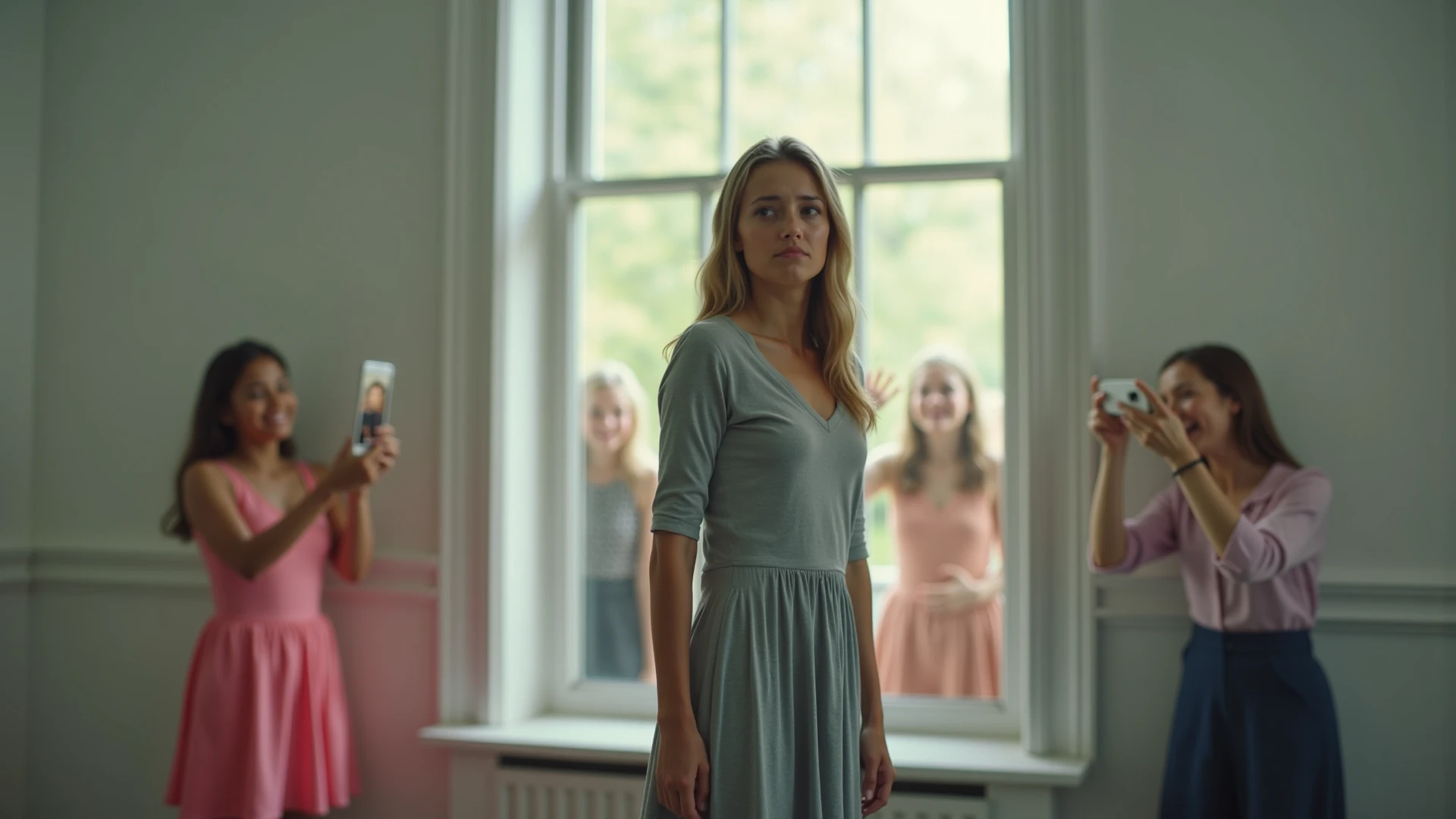 (shabby classroom).Breathtaking Glamour Blonde White Woman Victoria's Secret Women.Big hearted.8 female models.