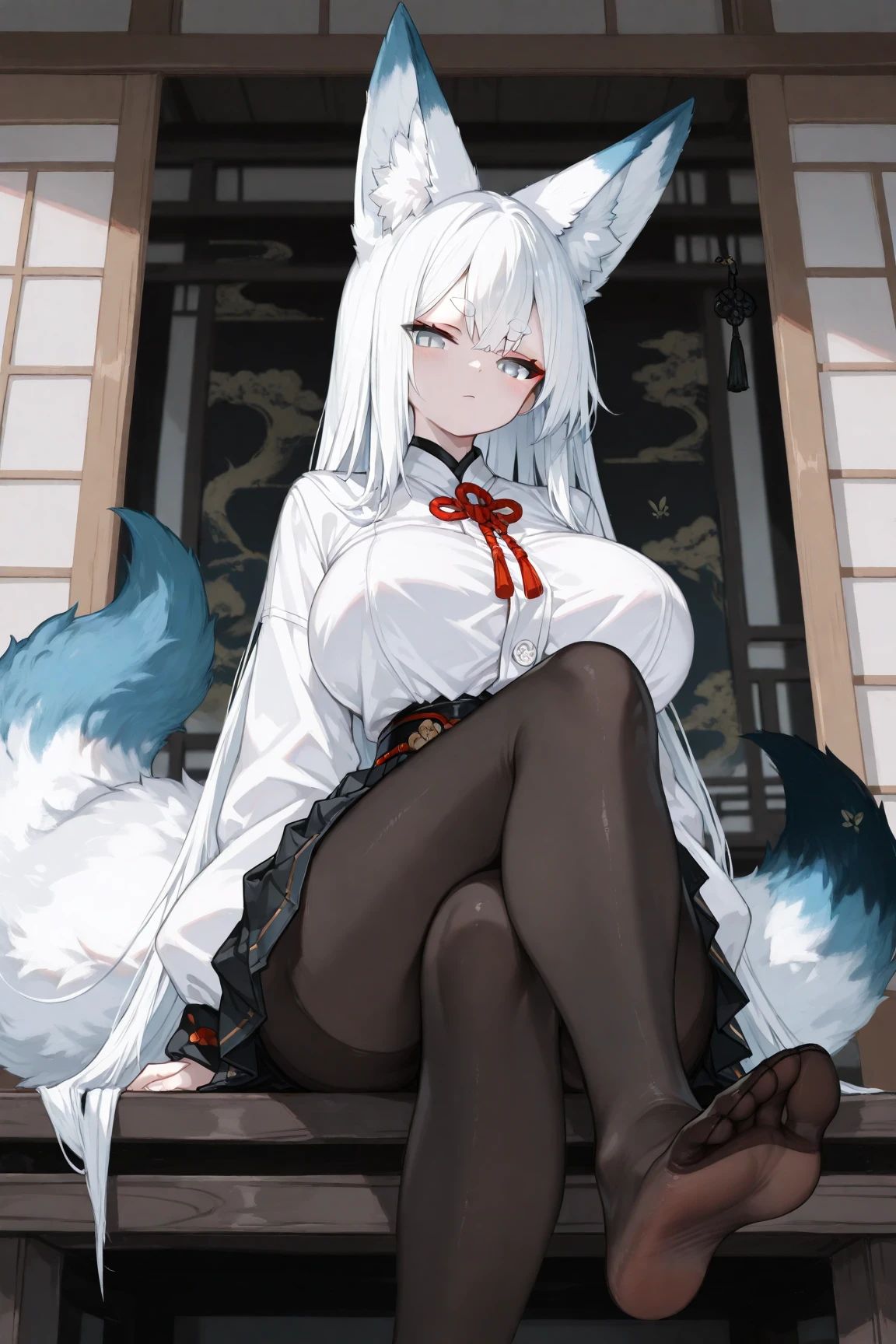 Setsuna, clan de los lobos gelidos, 18 years old women, alta definicion, orejas de kitsune, alta definicion, delantal blanco, fullbody picture alta definicion.