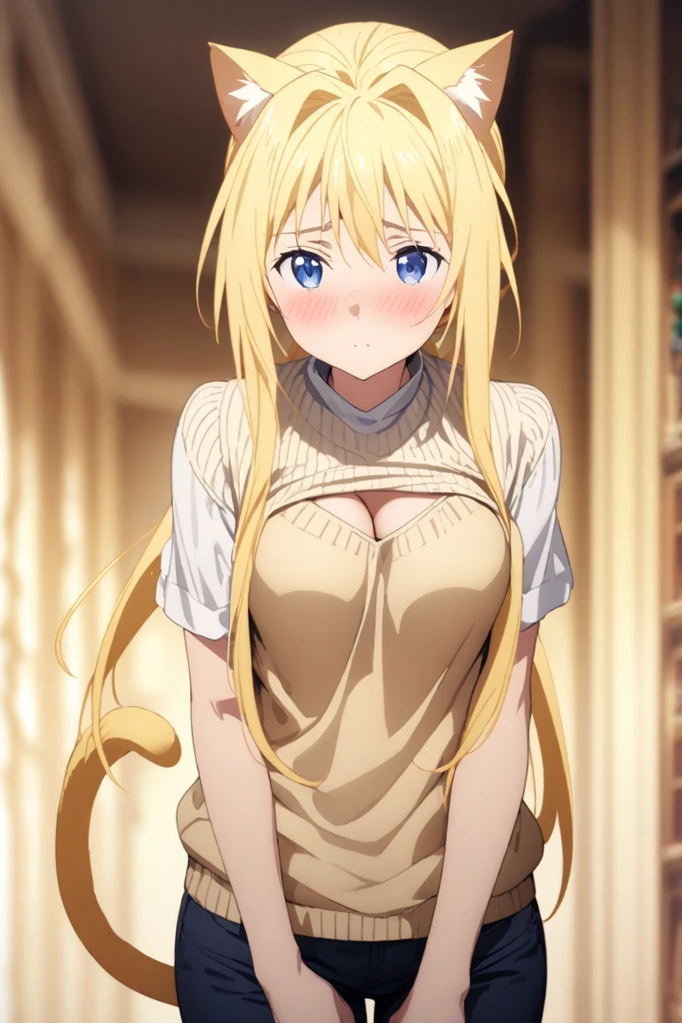 {{upper body, dutch angle}} {{Artist: sincos}} 1girl,solo, looking at viewer, jiitome, bedroom, upper body, light blonde hair, very long hair, ahoge, small breasts, blunt ends, skinny, blunt bangs, yellow eyes,white shirt, open shirt, long sleeves, white panties, bed, sitting, shy, tall woman, lips, pov, medieval fantasy.