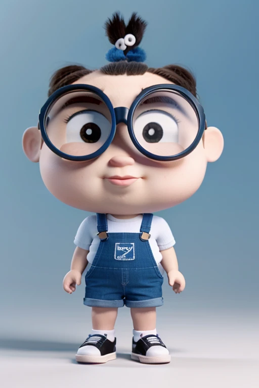 hyperdetailed photographic portrait full body 3d render of young chubby baby face chinese man, wear spectacle, wear white tank top, wear blue denim shorts, dark short hair, chubby face, detail face, detail nose, realistic eyes, detail fingers, as a full body funko pop toy, cyberpunk japan background, sigma 85mm f/1.4, 15mm, 35mm, 4k, high resolution, 4k, 8k, hd, full color, photo realistic deserted quite empty street with cyberpunk blade runner japan at night style