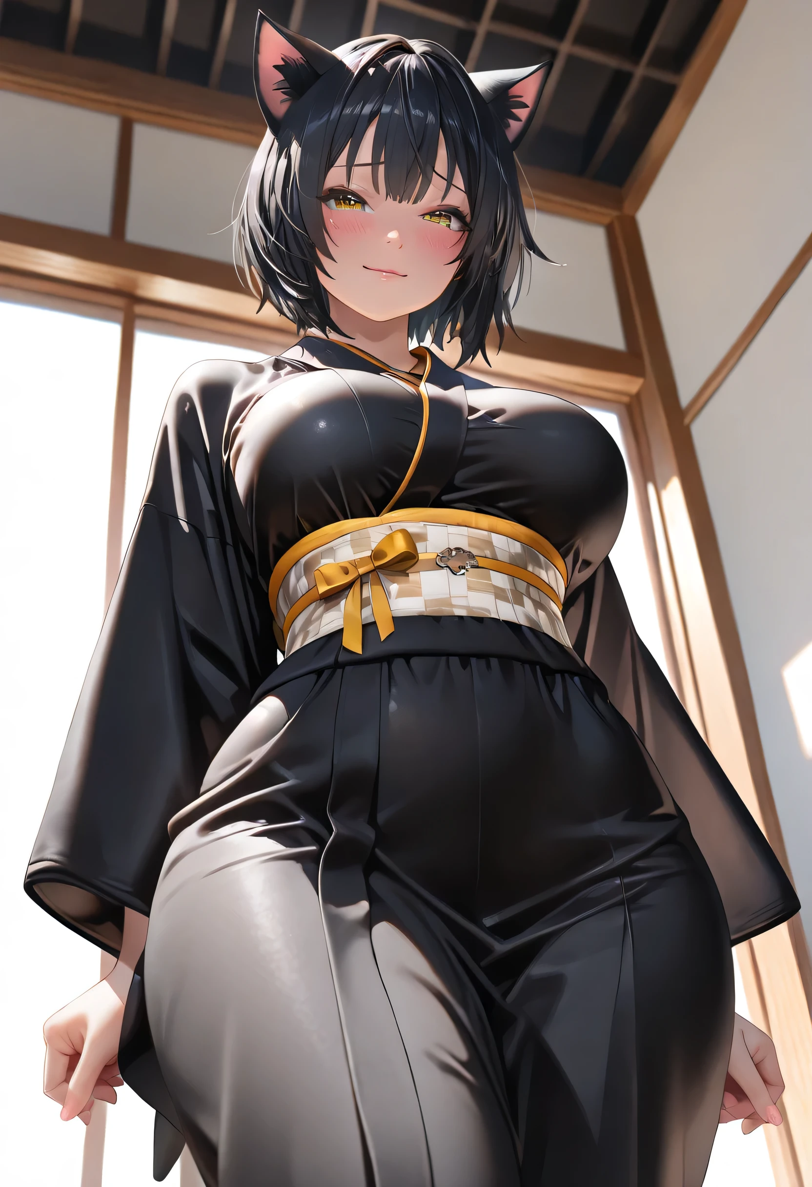 a girl with a big hip, and big tits and slim waist, she is smiling, your body marked in our dress.