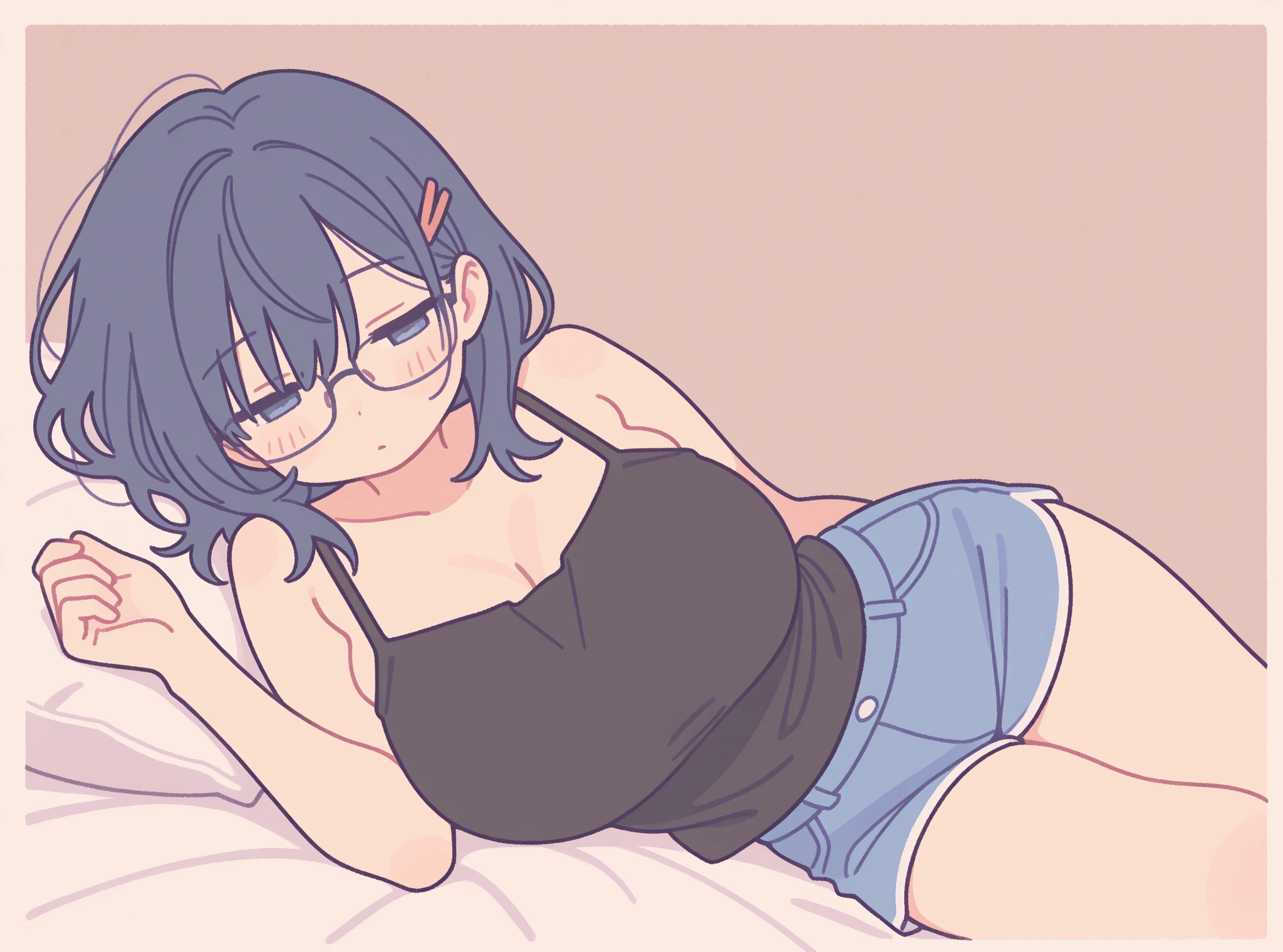 (masterpiece), (best quality), ((ultra-detailed)), (high resolution), (an extremely delicate and beautiful, super fine illustration), official art, BREAK (1girl), (:1.8), (tiny girl:1.6), (8yo)lat chest:1.4), (Plump:1.2), (thick stomach:1.3), (Thick thighs:1.5), (big ass:1.5), erect nipples, Huge areola, large nipples, (long nipples:1.4), erect nipples, oily skin, BREAK droopy eyes, (emerald blue eyes:1.3), (bad mood:1.5), (clear face:1.5), (half closed eyes:2.1), BREAK (bob cut:1.3), tired hair, messy hair, blue colored inner hair, Black hair color, (girl wearing round black glasses), BREAK (blue striped cropped white tank top:1.7), (micro shorts:1.5), (bare foot:1.2), BREAK (spread legs:1.4), BREAK (Sweat:1.3), steam, humid, NSFW, BREAK (messy room:1.4), (dynamic angle:1.4), (cinematic angle:1.4),BREAK (scowl), (face to face), (missionary), (vaginal penis:1.5), (1man:1.4), (thick penis:1.9), (smegma on penis:1.5), (tall man:1.5), (fat man:1.6), (huge penis:1.8), (dirty penis:1.9), (male focus)