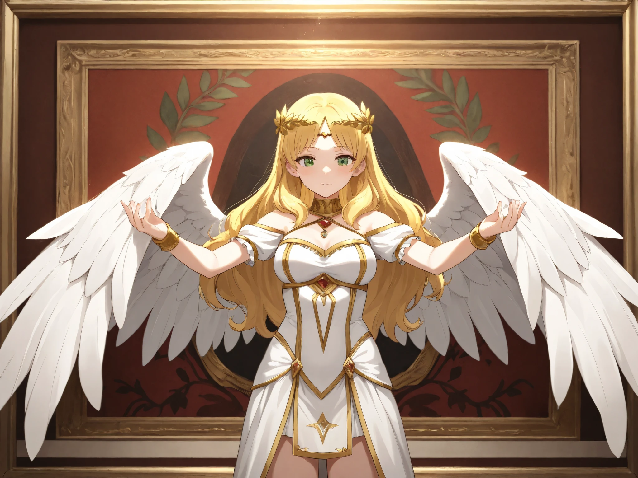 Female Angels, Wings that spread wide, laurel tiara, Paintings that have been meticulously depicted down to the smallest detail,