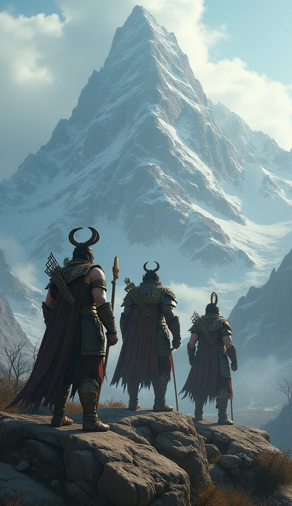 Una banda de valientes guerreros vikingos, Fighting mythical beasts, en medio de un paisaje helado y majestuoso.