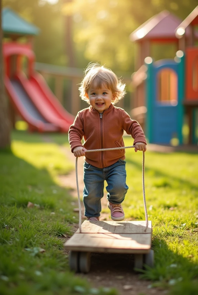 Baby playing on the playground on a sunny day