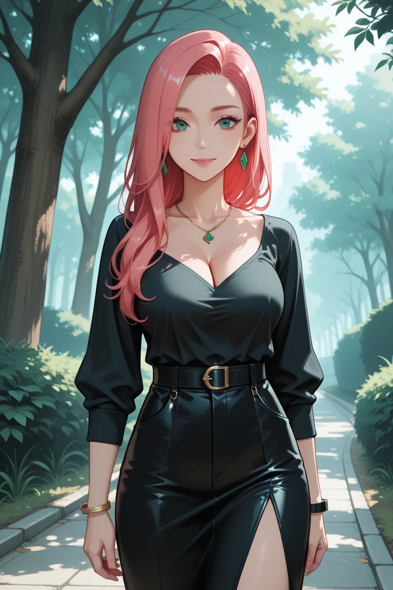 <lora:pnclpnts-10:0.6>, pencil pants, outdoors, large breasts, smile, lips, forest, river, wading, <lora:Leirix2-10:0.6>, full body