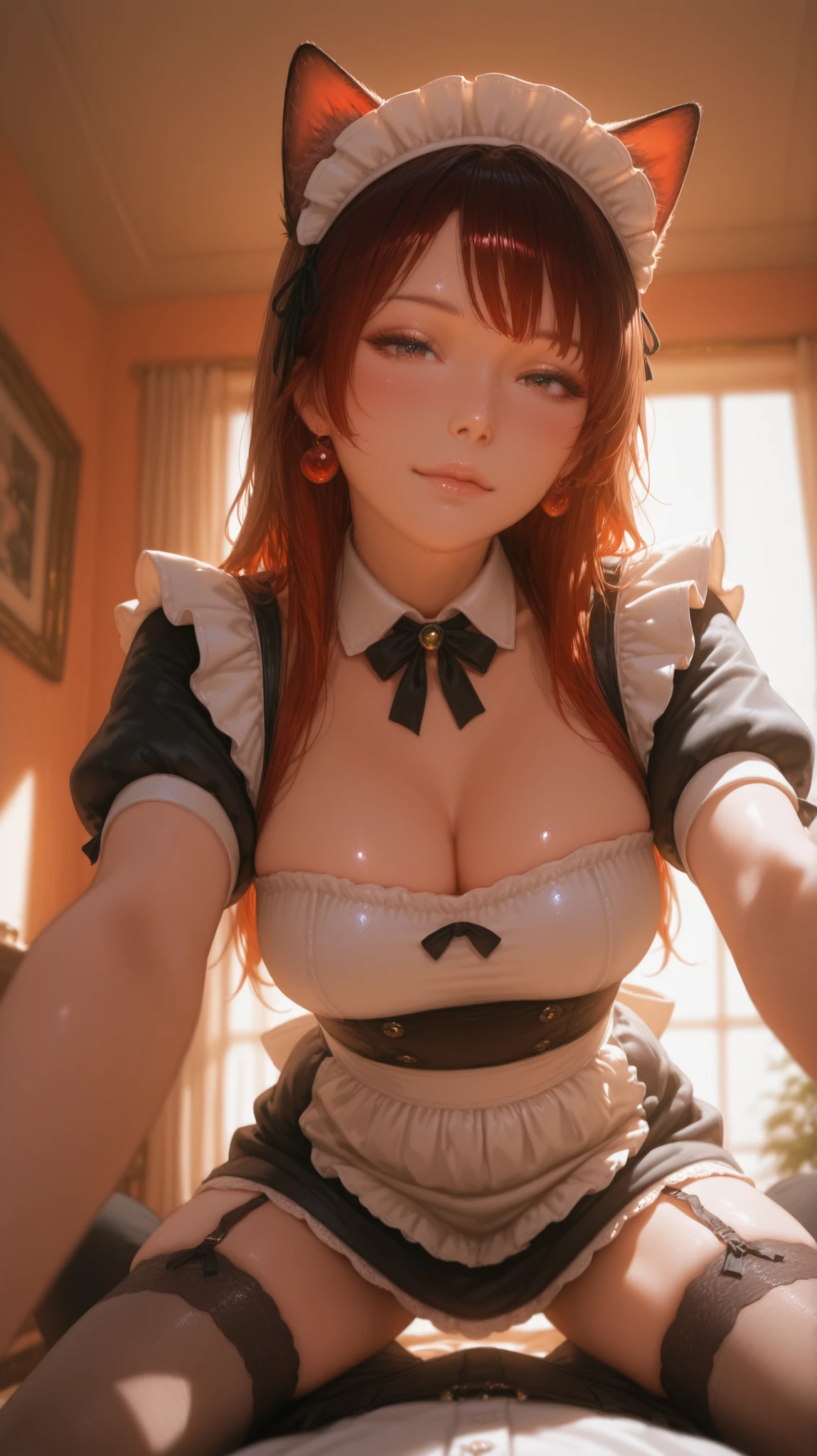 1 beautiful woman, big eyelashes, glossy lips, asleep drooling, sweating, asleep with her mouth open, snoring, asleep lying on the bus, head resting on the seat, eyes closed, painted eyelids, made up, beautiful body, dressed as a maid sexy; lipstick, full body, looks like actress Bryce Dallas Howard.