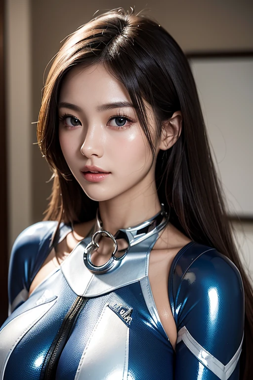 ((Highest quality:1.2)), ((masterpiece: 1.2)), (realistic:1.2),((Beautiful face:1.4)),( Highly detailed lips, Detailed eyes, double eyelid),((Upper Body:1.6)), ((Wearing a plug suit:1.6)), 1 female, Short bob woman, (Natural big breast)