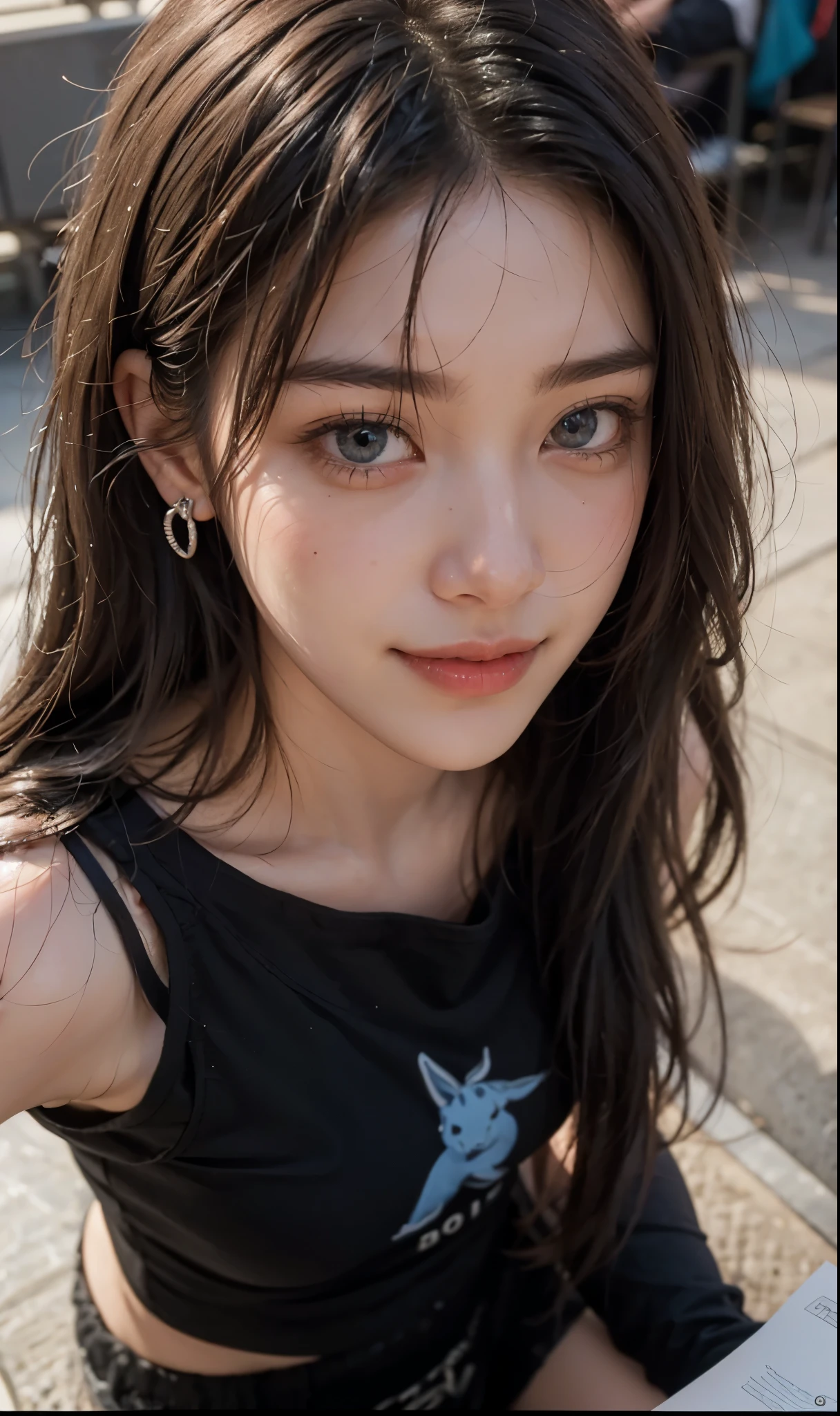 ((best quality)), ((masterpiece)), (detailed), perfect face, she is wearing a super man top only