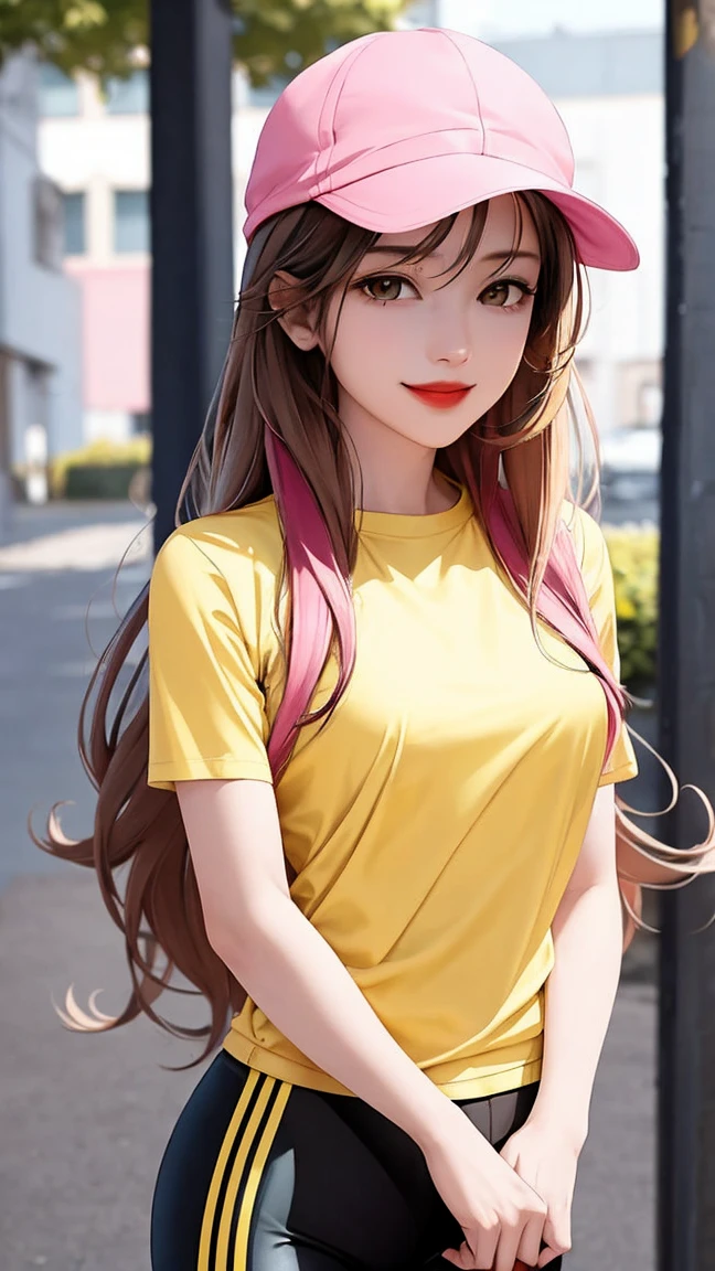 Ultra Detailed, Very Detailed, Masterpiece, Highest Quality, Best Quality, Ridiculous, High Resolution, Subsurface Scattering, (1girl: 1.5), (solo: 1.4), Smile, red Light red, Asymmetrical Hair, Asymmetrical Bangs , ponytail, medium bangs, hair between the eyes, blue eyes, eye reflections, detailed eyes, perfect eyes, rendered eyes, (looking at viewer: 1.1), dynamic pose, dynamic angle, full body, perfect Hand, hand detail. Details are enhanced. Refined skin, skin pores, shiny skin, lustrous skin, (skindentation:1.2), breasts, hair flow, idol, light casual clothes, delicate clothes, denim skirts, (penties:0.7), summer, daytime, sun, outdoors, college, campus, city, sidewalk, (water:0.8 ), (detailed background: 1.2), (complex background: 1.2), depth of field, small choker