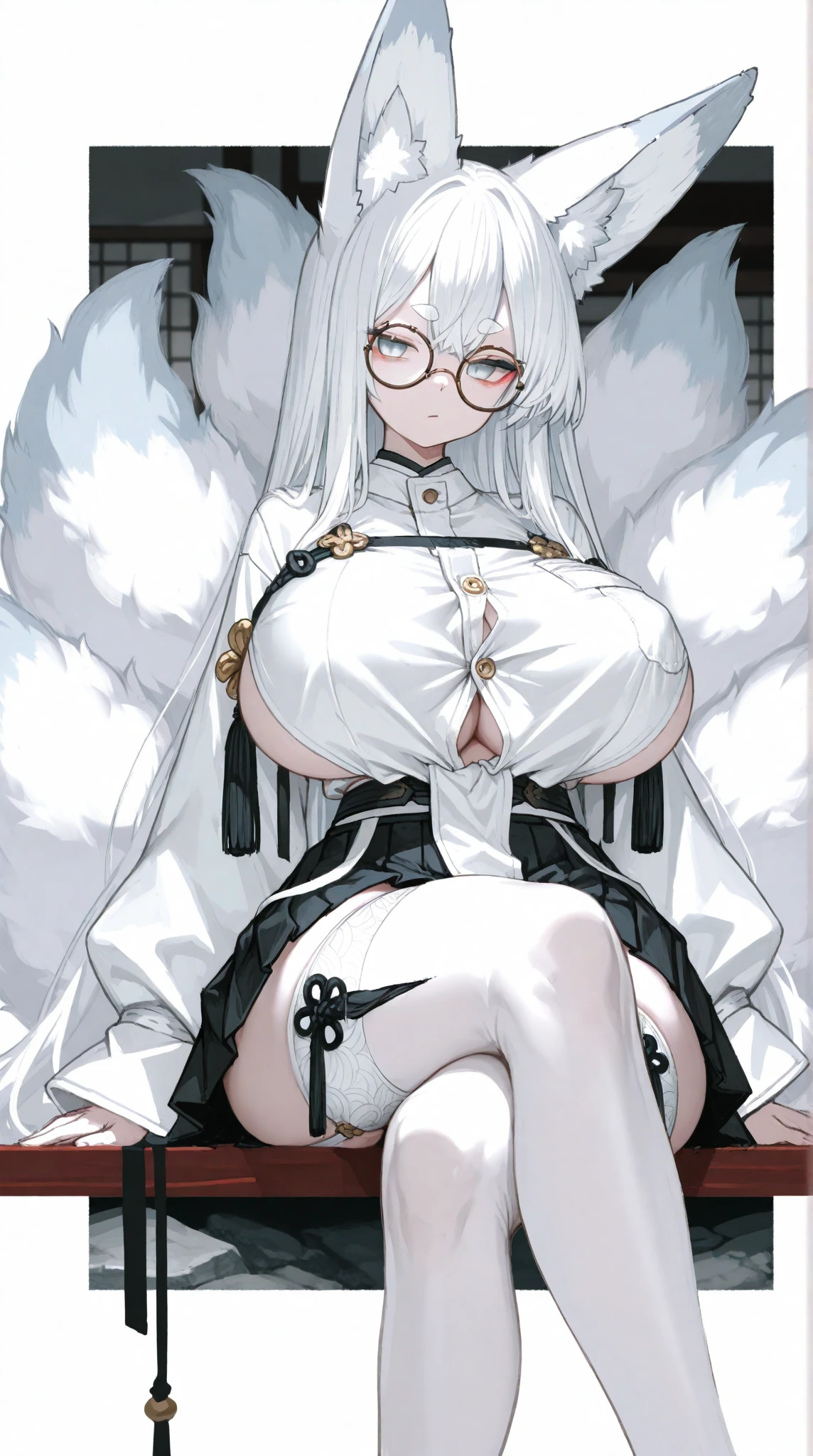 top quality, best quality, by yamame513, High-quality illustrations, masterpiece)(kemono, furry anthro), round, 1 female, white tiger, Hannah, (Mahjong Soul: Game), slightly chubby body, big breasts, long white hair, pink eyes, purple pupils, tail, lingerie, body movement, body twitching, pregnant, slightly panic, nervous, pain, breath, moan, struggle, back pain, strong contractions, cramps, eyes closed, labor position, spread legs, wet pussy, fluids, labor, birth