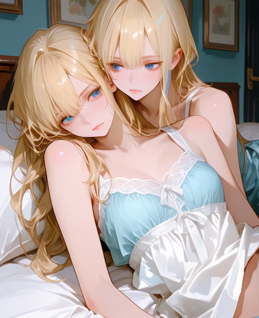 Masterpiece, Best Quality, Official Art, (Highly Detailed CG Unity 8k wallpaper), Detailed background, (Hands by Guido Daniele: 1.1), Feet out of frame, First person perspective, 1, Beautiful woman who is attractive and perfect, Lying on bed, Lying on her back on the bed, ((Wake up: 1.14))), (Nude, nsfw, White thighs: 1.12), (Blonde longhair: 1.12 (Ahoge: 1.13), (High Ponytail: 1.12), (Green Eyes: 1.13), Look at the Beholder, Big, (cleavage), Beautiful Face, (Blush: 1.11), (Smile: 1.11)