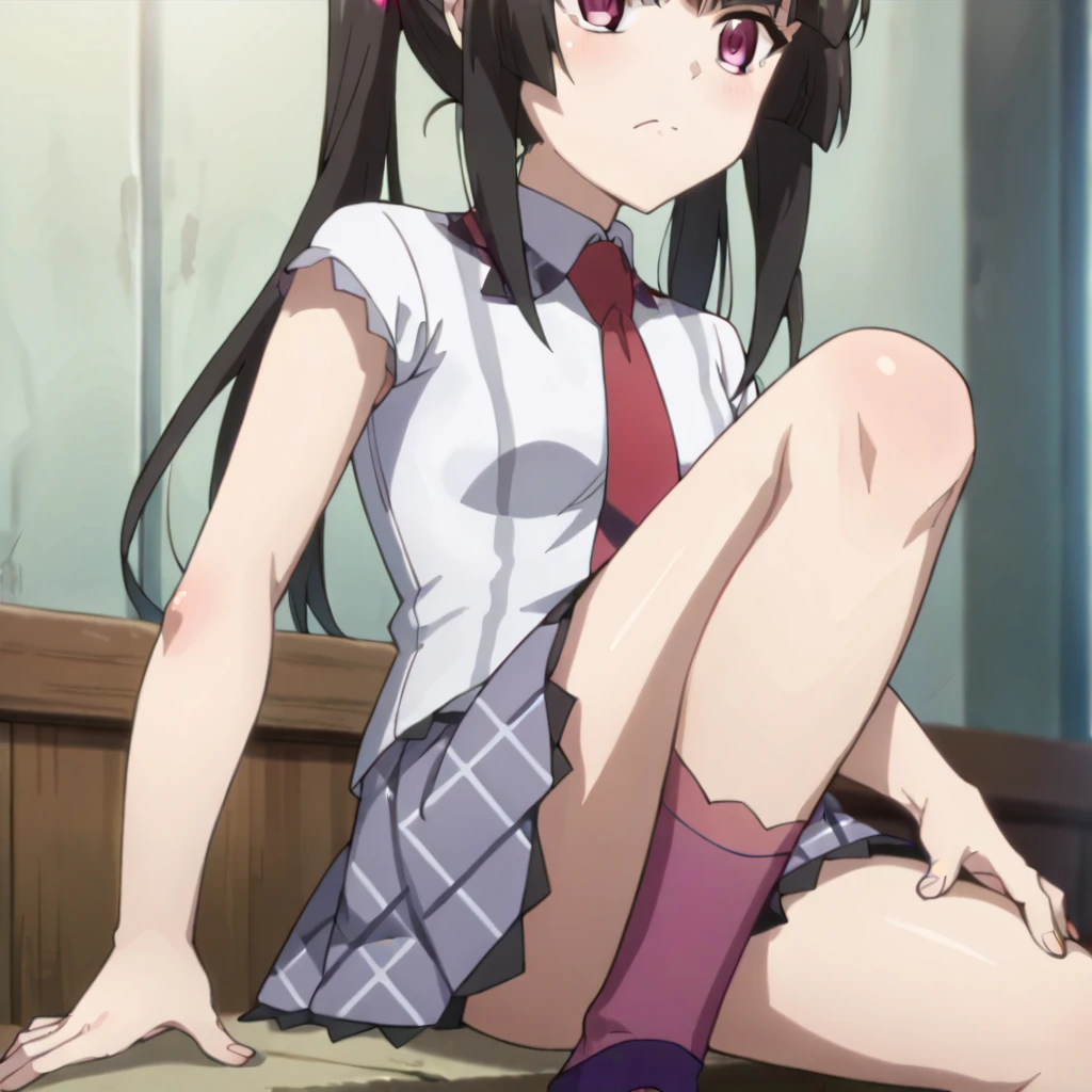 (ultra-highdetail, 8k quality, best quality, extremely detailed illustration,intense shadows, high quality anime illustration style, anime coloring),
(tomomi_saikyou, Ladies Vs Butlers, short hair, hair bow, black hair,),
full body, sitting, Outstretched legs, very short skirt, lift skirt, vagina, red striped panty, white thighhighs, topless, nipple, no bra, gleaming skin, moist skin, open mouth, embarrassed, orgasm face, outdoors, front view,