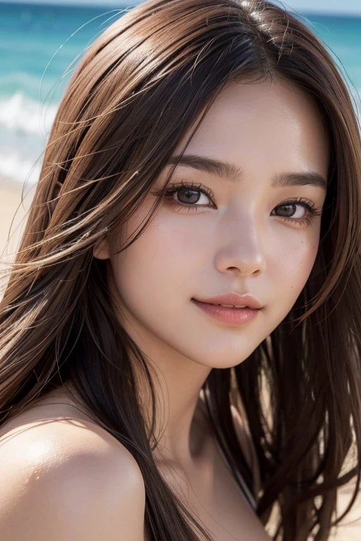 masutepiece, Best Quality, Illustration, Ultra-detailed, finely detail, hight resolution, 8K Wallpaper, Perfect dynamic composition, Beautiful detailed eyes, Nothing to wear、Full naked beauty、 Random and cute hairstyles, Colossal tits,Beautiful breasts、 Natural Color Lip,Naked smiling woman on the beach, Random and cute poses,winc、Female facial expressions、、美丽的面容、Pretty Woman、You can clearly see the lines of your body、Too cute beauty、Duck mouth、NSFW、、srestrained、Blindfolded beautiful areola、Beautiful pink nipples、Shyly look up and provoke、The bewitching expression you feel when you rub your own breasts