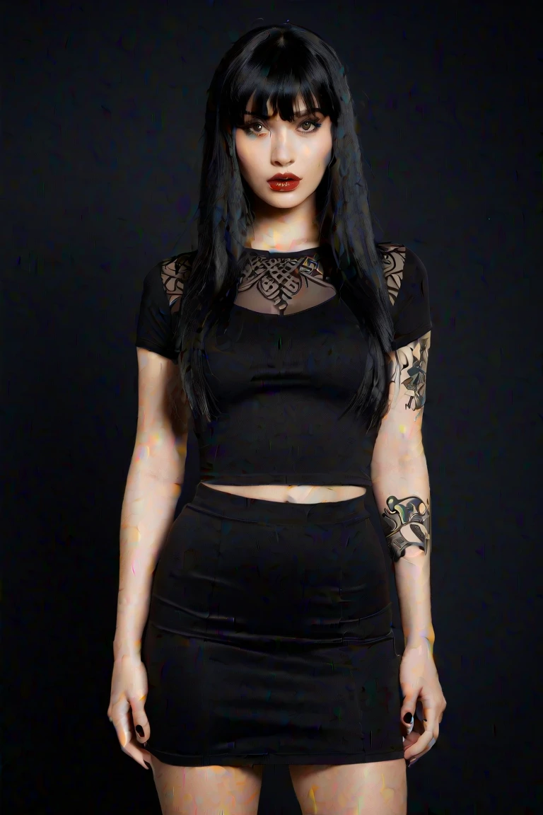Draw an Asian bimbo  female character called Mya Aeon, dressed in the style of singer Destroy X from the band Angelspit