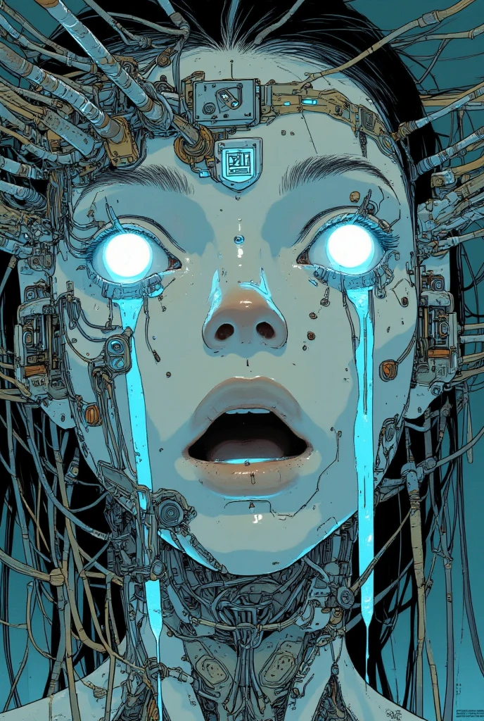 a cyborg robot, lights, scars, refractions, posing, ultradetailed, HD, 8K, highlights, good lighting, the most amazing effect, sci-fi,((art by carne griffiths and sean yoro))