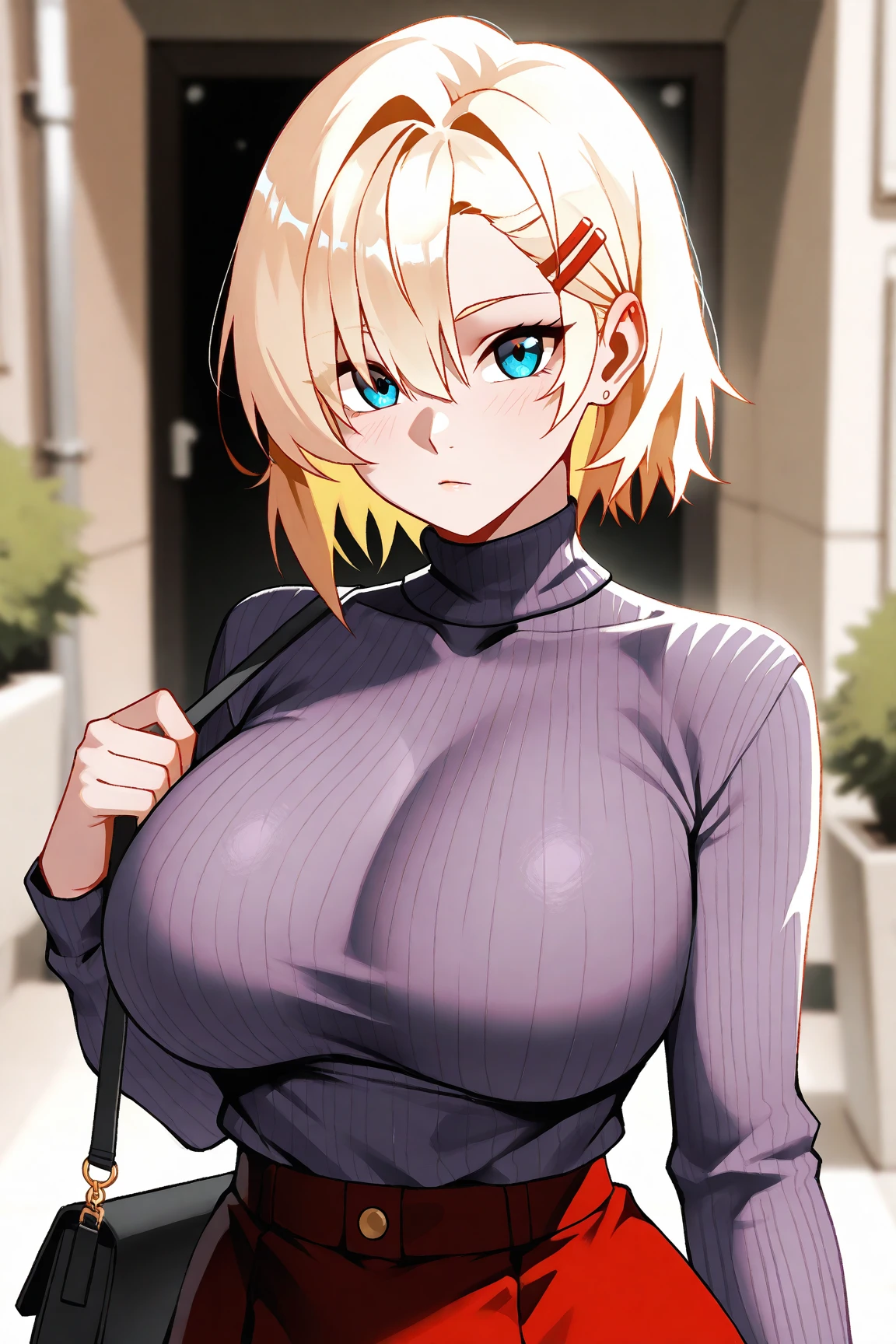 An anime-style artwork depicting ruan mei from the game Honkai star rail.
Tags: ruan mei, anime, detailed eyes, detailed lips, black crop top, black turtleneck, miniskirt, cleavage, smiling expression, intense gaze, glowing emblem on hand, dynamic pose, indoor, luxury palace, vibrant colors, digital art, high-resolution, professional quality, gigantic breasts, (underboob : 1.4), curvy, cowboy shot, (gigantic breasts: 1.4), (blonde hair:1.4), (blue eyes), short hair
