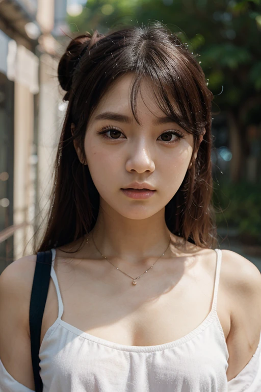 (a close-up of a 21-year-old Korean woman),
(Confident: 0.7), (Elegant attire: 1.0), (Petite stature: 0.8), (Beautiful doe eyes: 1.2), (Soft, small lips: 0.9), (Stylish outfit: 1.1), (cute outfit), (Pastel colors: 0.8), (t-shirt croptop and high mini skirt), (Hint of sexiness: 0.6). (Mischievous smile: 0.5), (Lively campus background: 0.7), (Secret Journal in hand: 0.6), (Determined expression: 0.9). (Vulnerable look: 0.3), (Subtle emotional depth: 0.3), (dlwlrma: 0.5), (Cinematic realism: 1.3), (Nikon D850 camera: 1.0), (Film stock photograph: 0.9), (Saturated colors: 1.1). (Hyper-realistic lighting: 1.2).
Enhance this prompt in that format