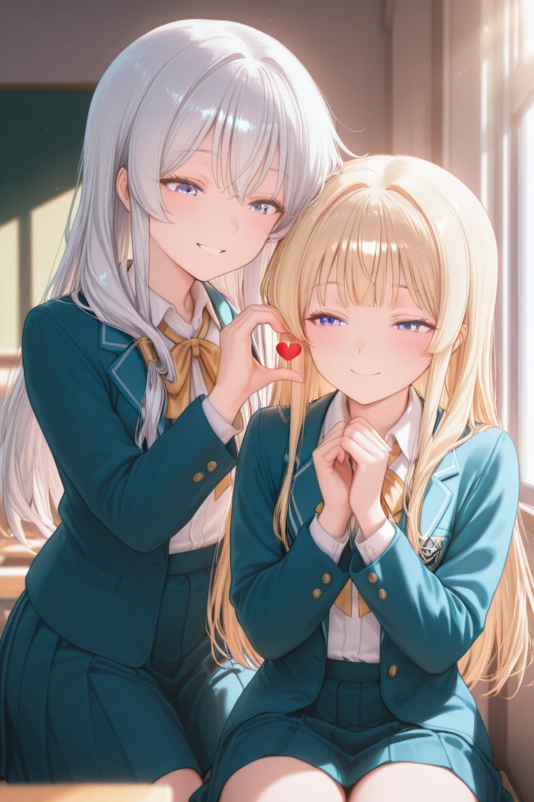 long whitr hair,Multiple girls,Kiss,stocklings