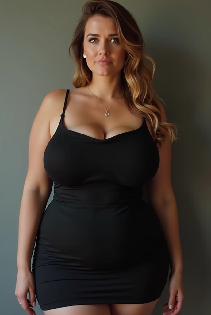 Plus size older lady, Caucasian, Chubby, Fat, In tight mini dress, Medium length hair, Dark blonde hair color,