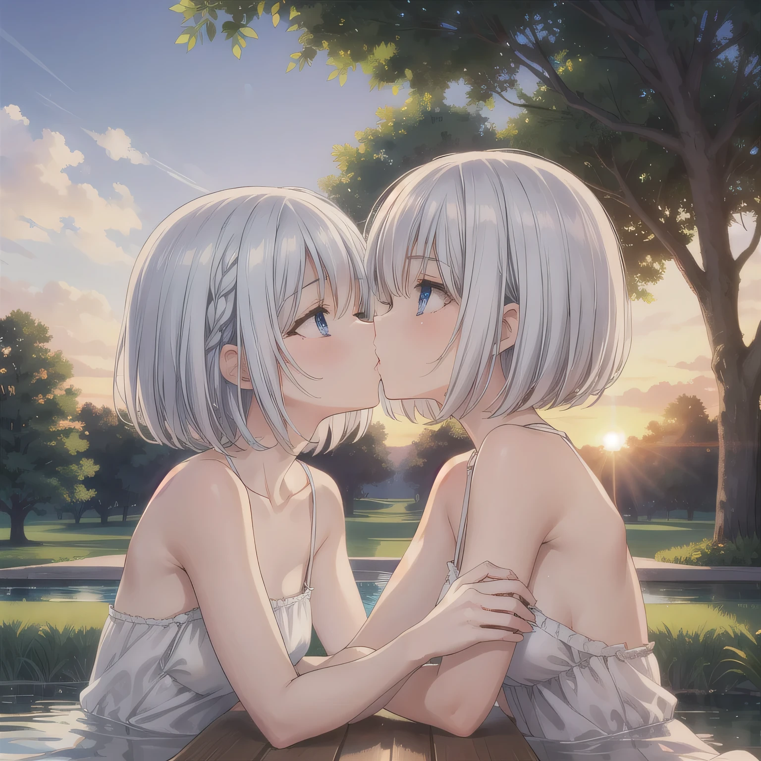 ((((Sitting on a tree Showing nipples woman器を見せる Urinating)))) (((Gray Hair short hair blue eyes woman Spread your legs super nude))),((Bask in the sunshine outside Sweat)),(smile), Showing teeth Shining Background Shining Edges