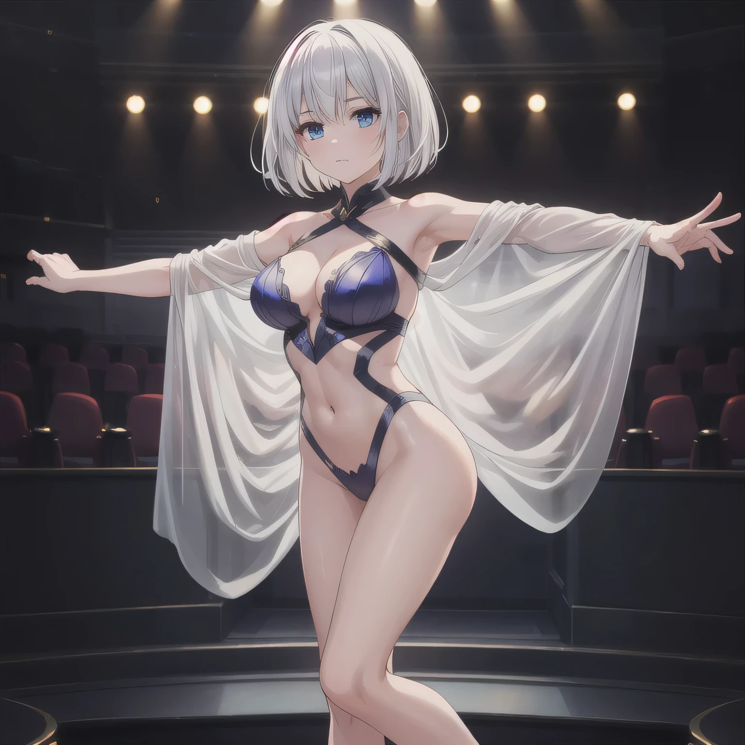 Small thin white boy, dressed in a very small black bikini doing pole dancing on the pole in a club