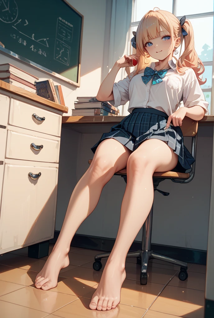 nswf,High resolution、High resolution、high quality、masterpiece、1 female、Ellen Baker、School teacher、blonde、blue eyes、(((completely NUDE:1.5)))、((NUDE:1.1)),School classroom、Cute pose、blackboard、smile、((Depiction of the whole body up to the toes))、((Close-up of a woman))、((open legs:1.8)),spread legs:1.5,Squatting pose、attractive way to sit、((I was made to sit with my legs apart...)),Stick out your crotch、Detailed depiction of the crotch、spread pussy herself、