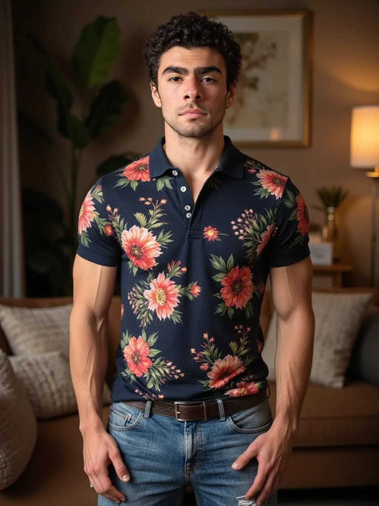Authentic style，A strong security guard sitting on the floor，indoor，Wooden floor，Sitting，40 year old asian man，Looking at the camera，Legs open，Place your hands behind your body，beard，Floral shirt，Shirt open，A kind expression，Kind uncle，A polite greeting，Black short hair，Very short hair，Brown skin，Oily skin，(Fat-wrapped muscles)，Mermaid line，Grey swimming trunks，(There&#39;s a giant oyster mushroom in my pants)，Leg hair，Thick body hair，Black body hair，Leg hair，sandals，toe，full-body shot，Real person photos，Correct anatomical shape of the limbs，Full body shot，Fine skin texture，Wooden walls，Soft Light，Low contrast images，Highest quality，4k quality，
