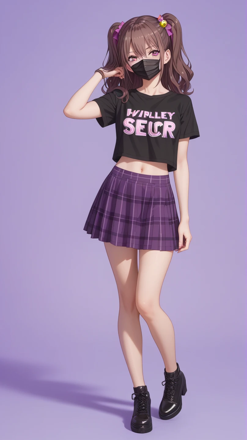 Valle stardew, girl with purple hair, pink t-shirt, Red skirt, purple boots