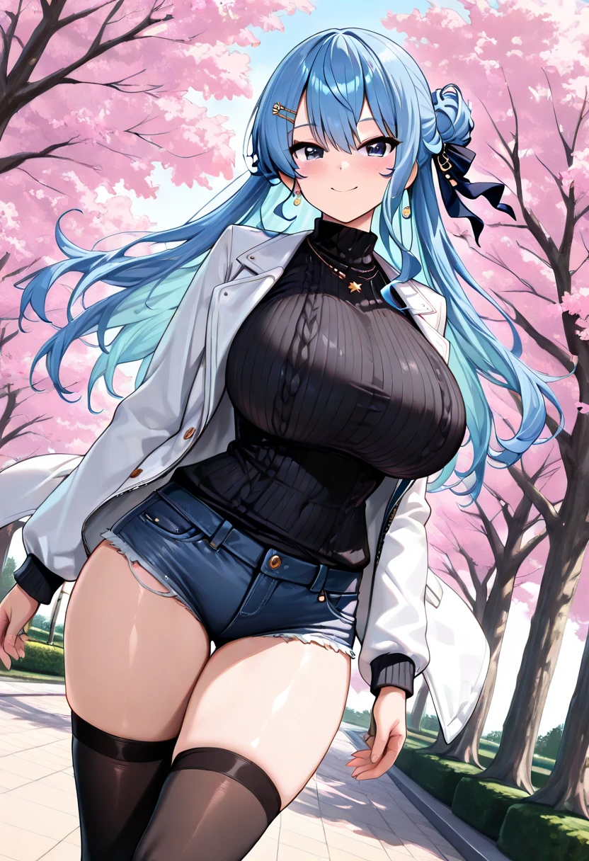 Sexy，Large Breasts，Cleavage，beauty，Smile，blush，light blue hair，single braid hairstyle，prostitute，civilian area