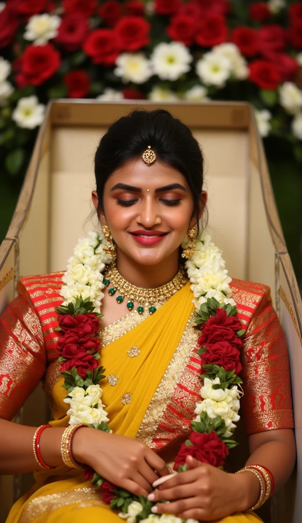 a close up of a woman in a sari posing for a picture, sari, dressed in a sari, actress, wearing a sari, stylish pose, wearing sari, biopic, sensuous, posing!!, orange yellow ethereal, mixed art, stylish, glamorous pose, by Ella Guru, inspiration, very extremely beautiful, beautiful pose, irresistible, description, mesmerising, photoshoot,